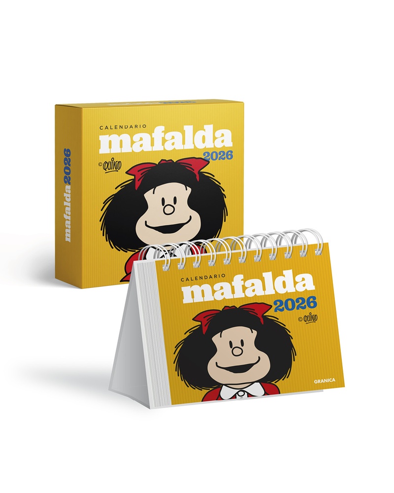 Mafalda 2026 calendario caja amarillo