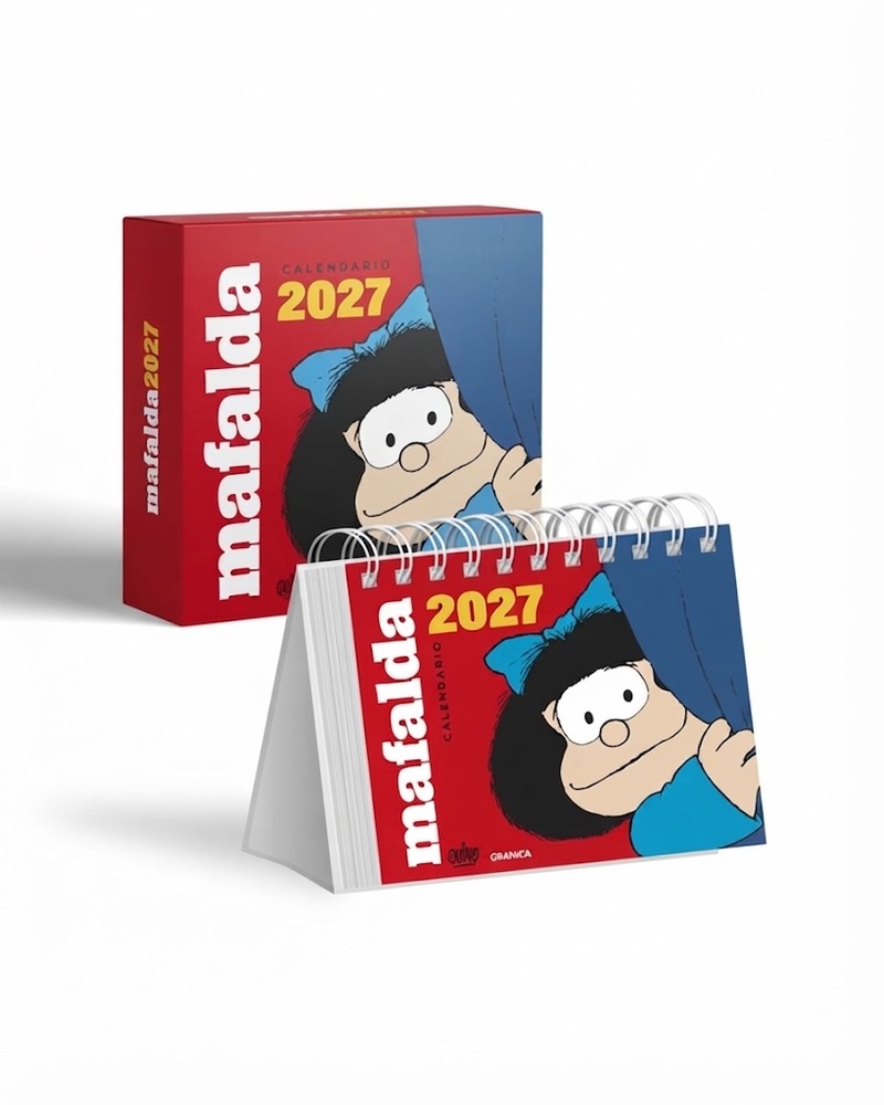 Mafalda 2027 Calendario de Escritorio Rojo con Caja